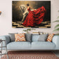 Canvas Art Print – Elegant Lady and White Horse in Red Dress | Museum Quality