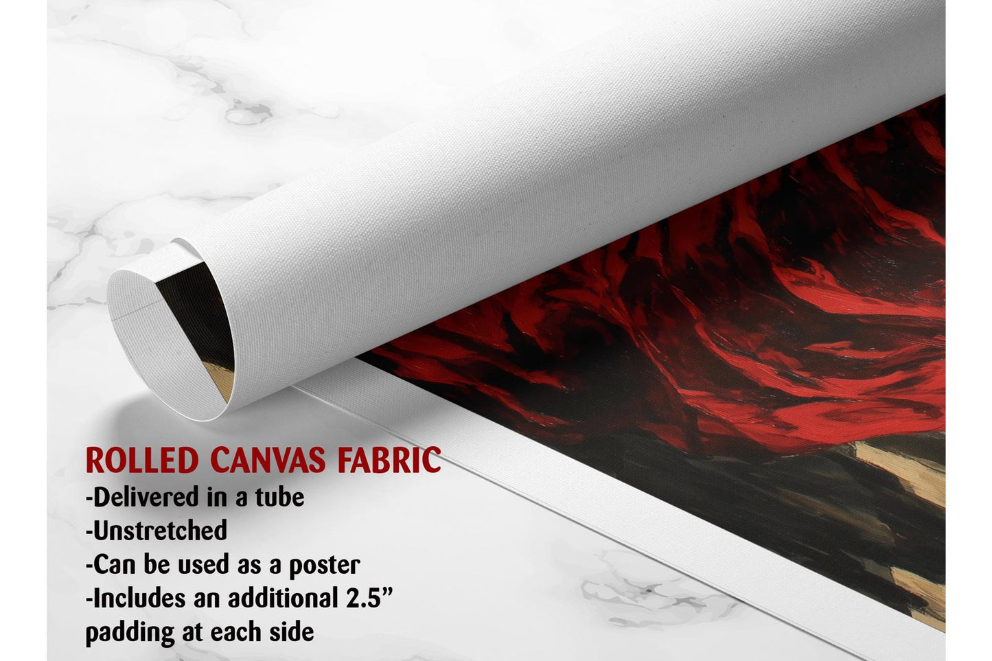 Canvas Art Print – Elegant Lady and White Horse in Red Dress | Museum Quality