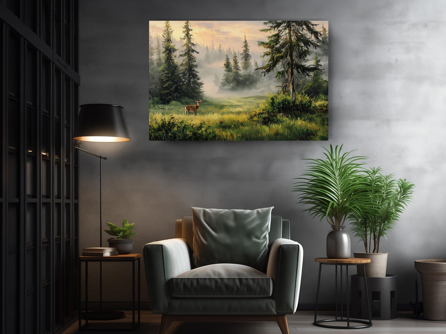 Forest Deer Canvas | Misty Landscape Nature Wall Art - Ready to Hang Print