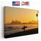 California Sunset Canvas Print – Surfer Silhouette Coastal Wall Art, Ready to Hang