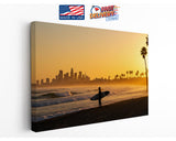 California Sunset Canvas Print – Surfer Silhouette Coastal Wall Art, Ready to Hang