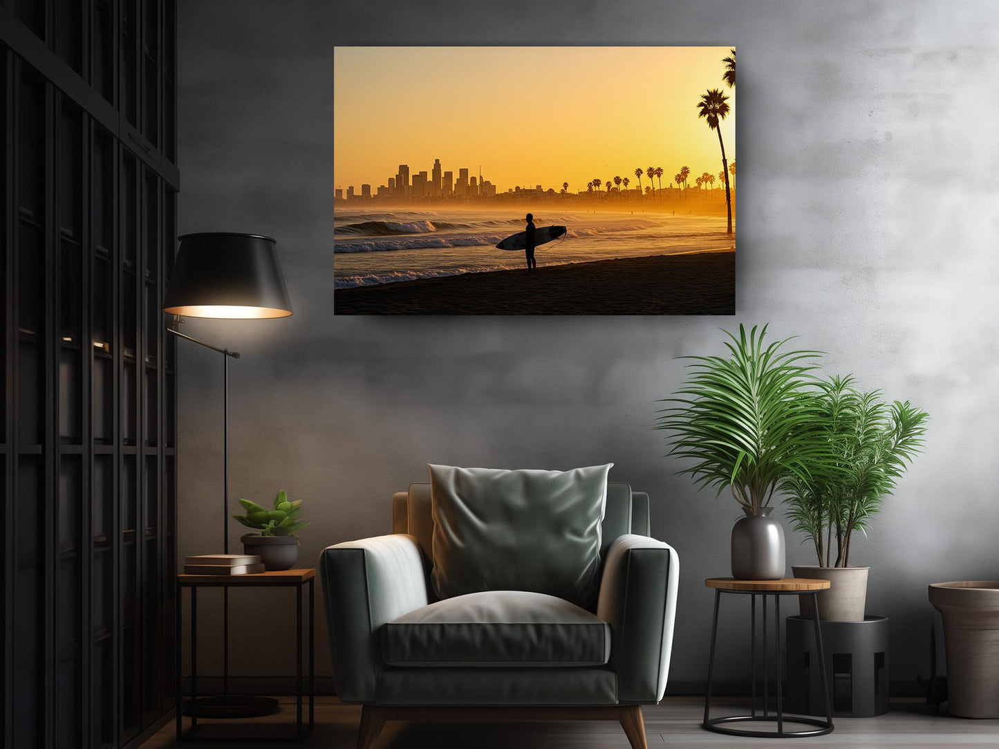 California Sunset Canvas Print – Surfer Silhouette Coastal Wall Art, Ready to Hang