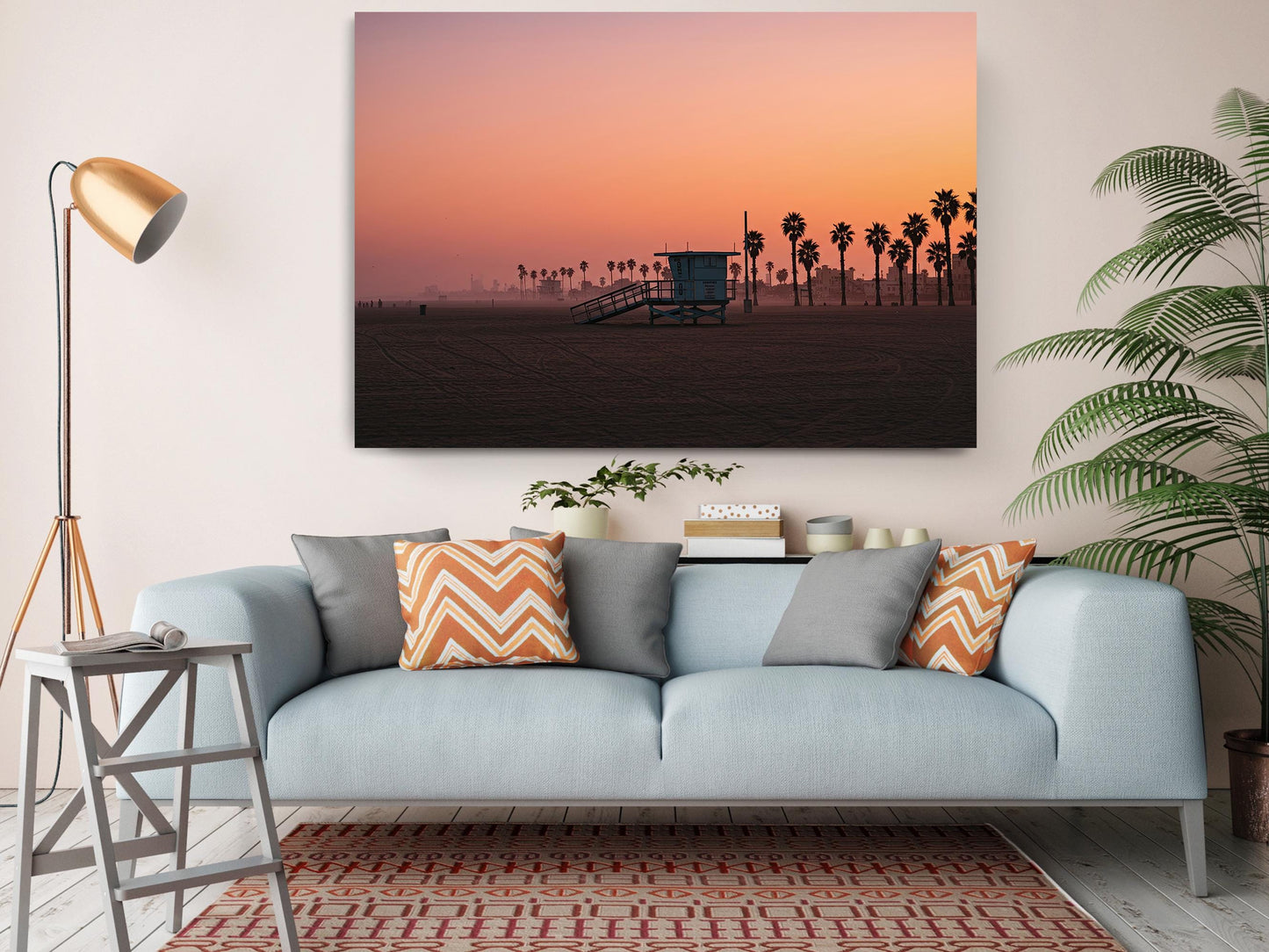 Lifeguard Tower Canvas Print – Sunset Coastal Wall Art with Wood Frame