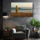 Surfboard Beach Canvas | Coastal Wall Art - Golden Sand Print on Wood Frame