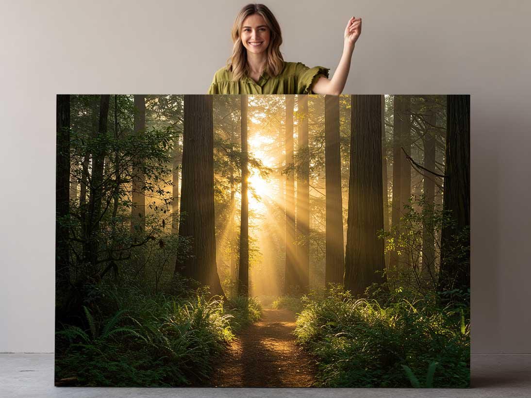 Forest Trail Canvas Print – Rustic Woodland Wall Art | Sunrise Nature Print