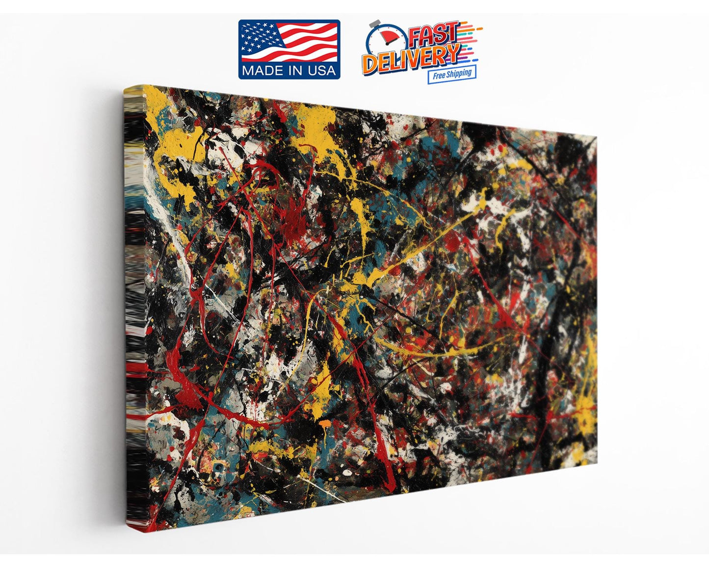 Abstract Canvas Art | Red Yellow Black Art on Fade Resistant Museum Quality Canvas
