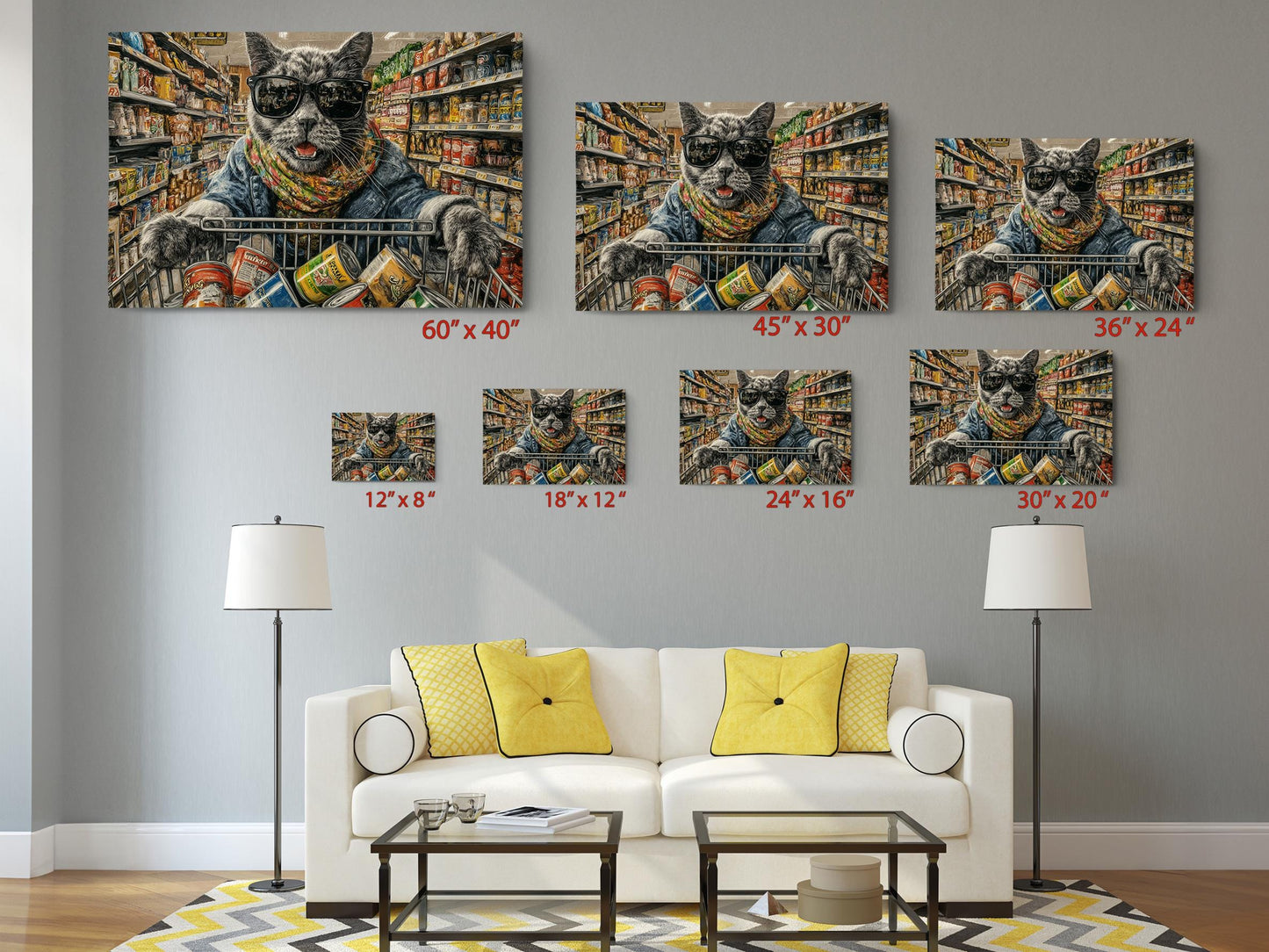 Cat Canvas Art - Funny Grocery Shopper Print | Colorful Kitchen Wall Decor