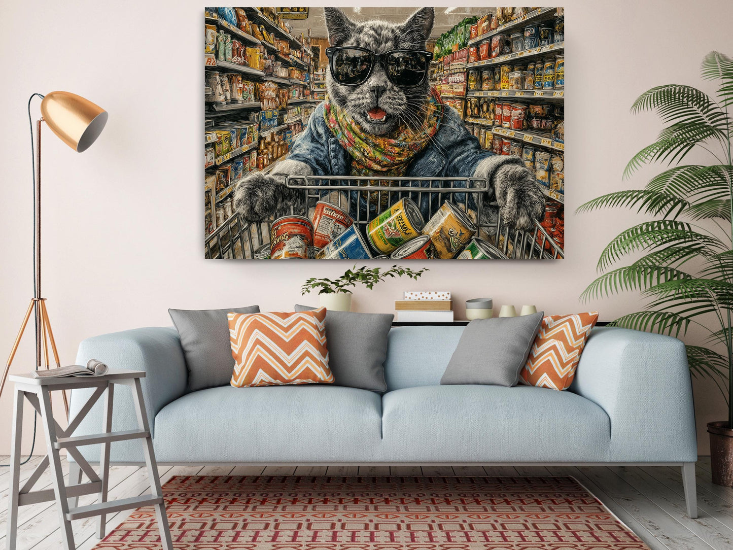 Cat Canvas Art - Funny Grocery Shopper Print | Colorful Kitchen Wall Decor