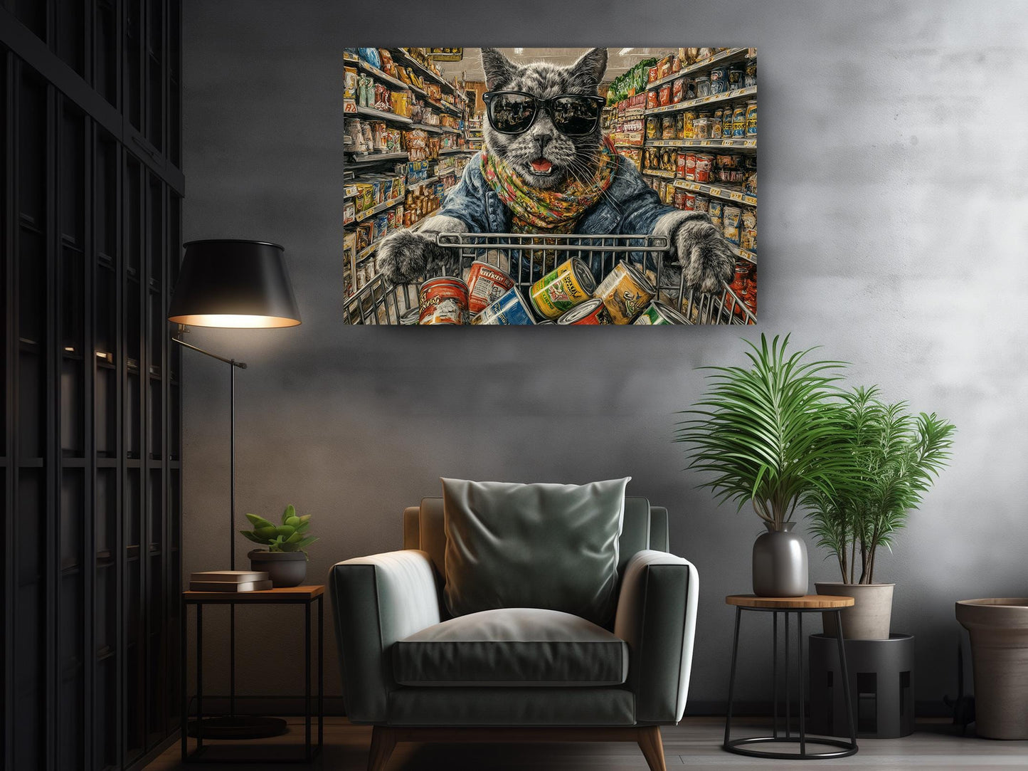 Cat Canvas Art - Funny Grocery Shopper Print | Colorful Kitchen Wall Decor
