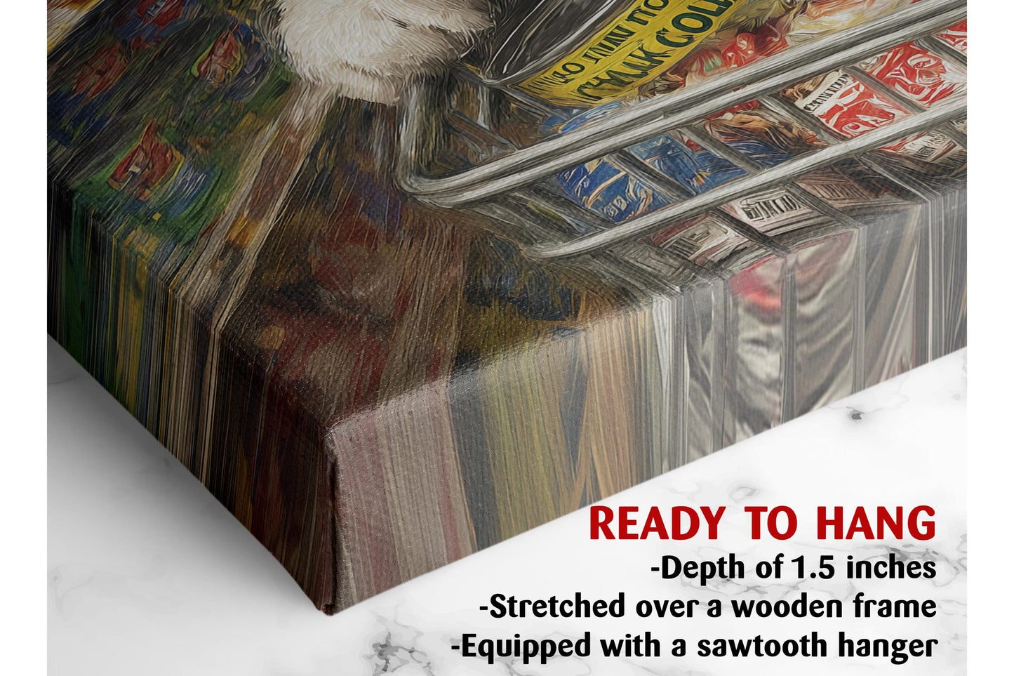 Funny Cat Canvas Art - Colorful Supermarket Cat Painting on Artist-Grade Canvas