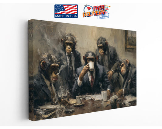 Chimpanzee Canvas Art - Quirky Office Wall Decor | Framed or Rolled Canvas Print