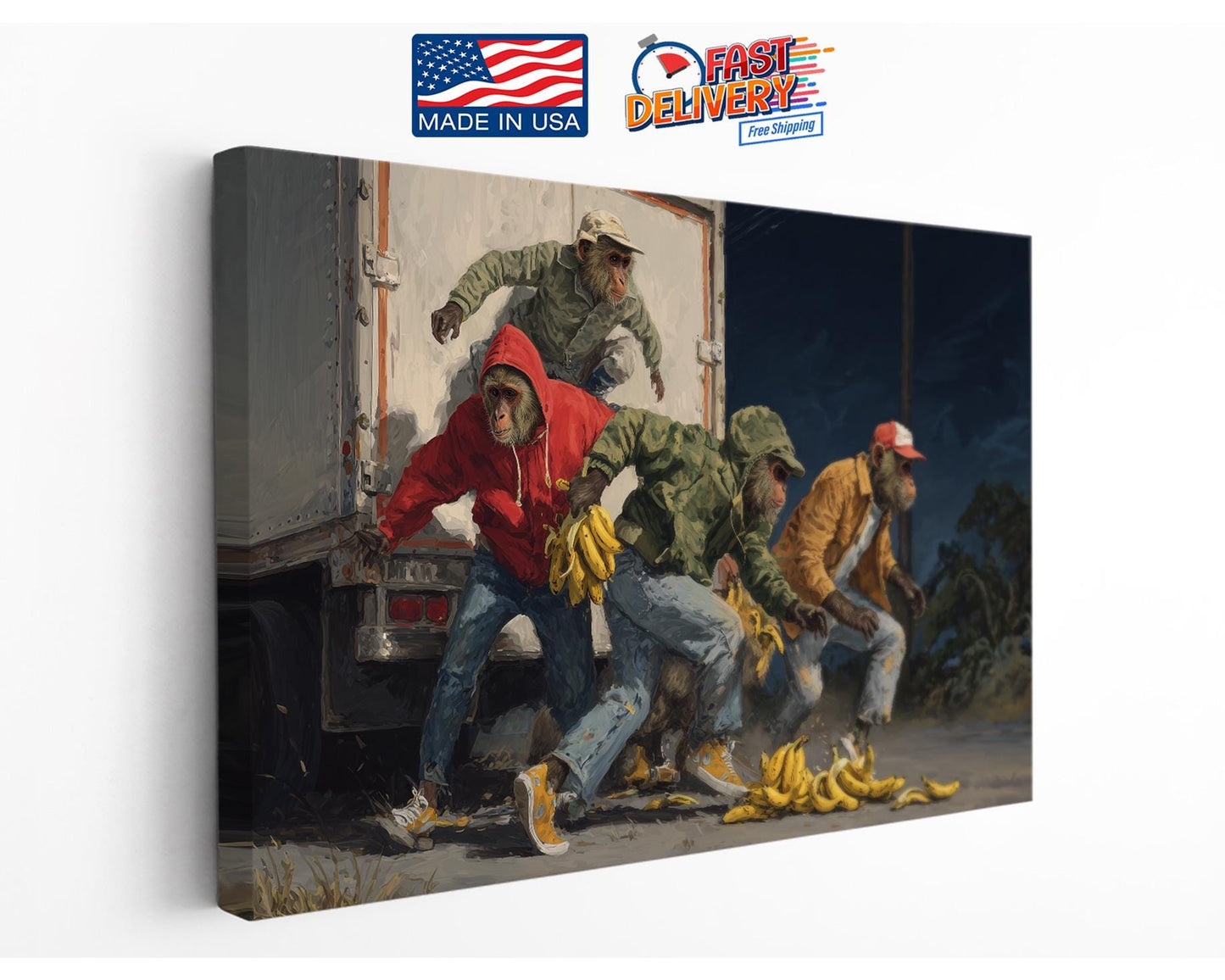 Funny Animal Canvas - Monkey Art Print | Street Scene Canvas Wall Art