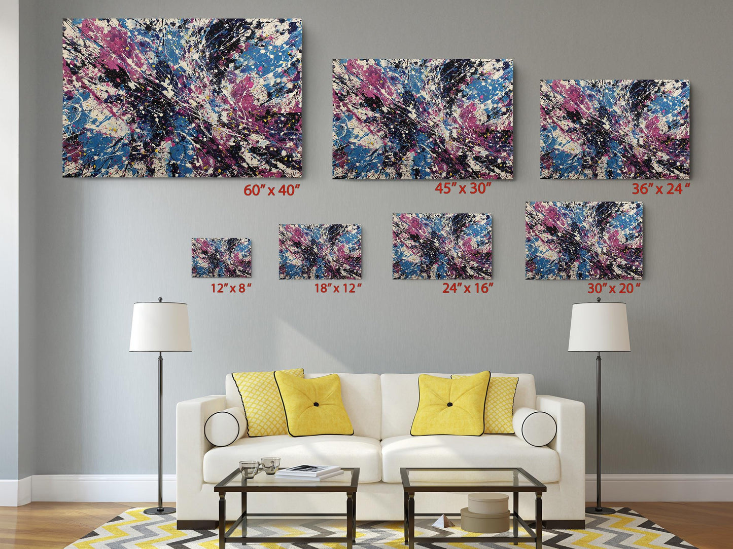 Abstract Canvas Wall Art – Cosmic Pollock Style Splatter Painting, Framed Print