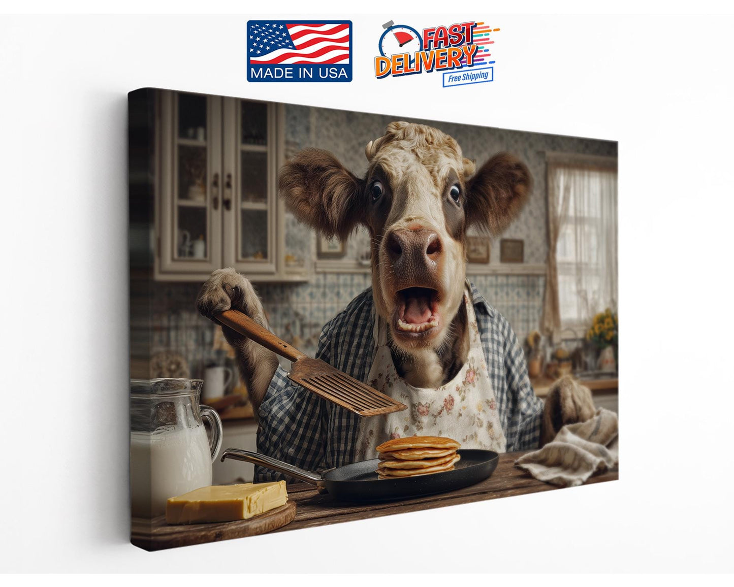 Cow Kitchen Wall Art – Funny Pancake Wall Print | Framed or Rolled Canvas