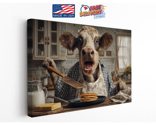 Cow Kitchen Wall Art – Funny Pancake Wall Print | Framed or Rolled Canvas