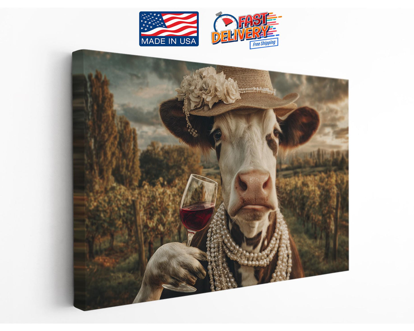 Cow Canvas Wall Art – Funny Farmhouse Animal Print | Ready to Hang Canvas