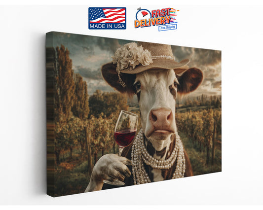 Cow Canvas Wall Art – Funny Farmhouse Animal Print | Ready to Hang Canvas