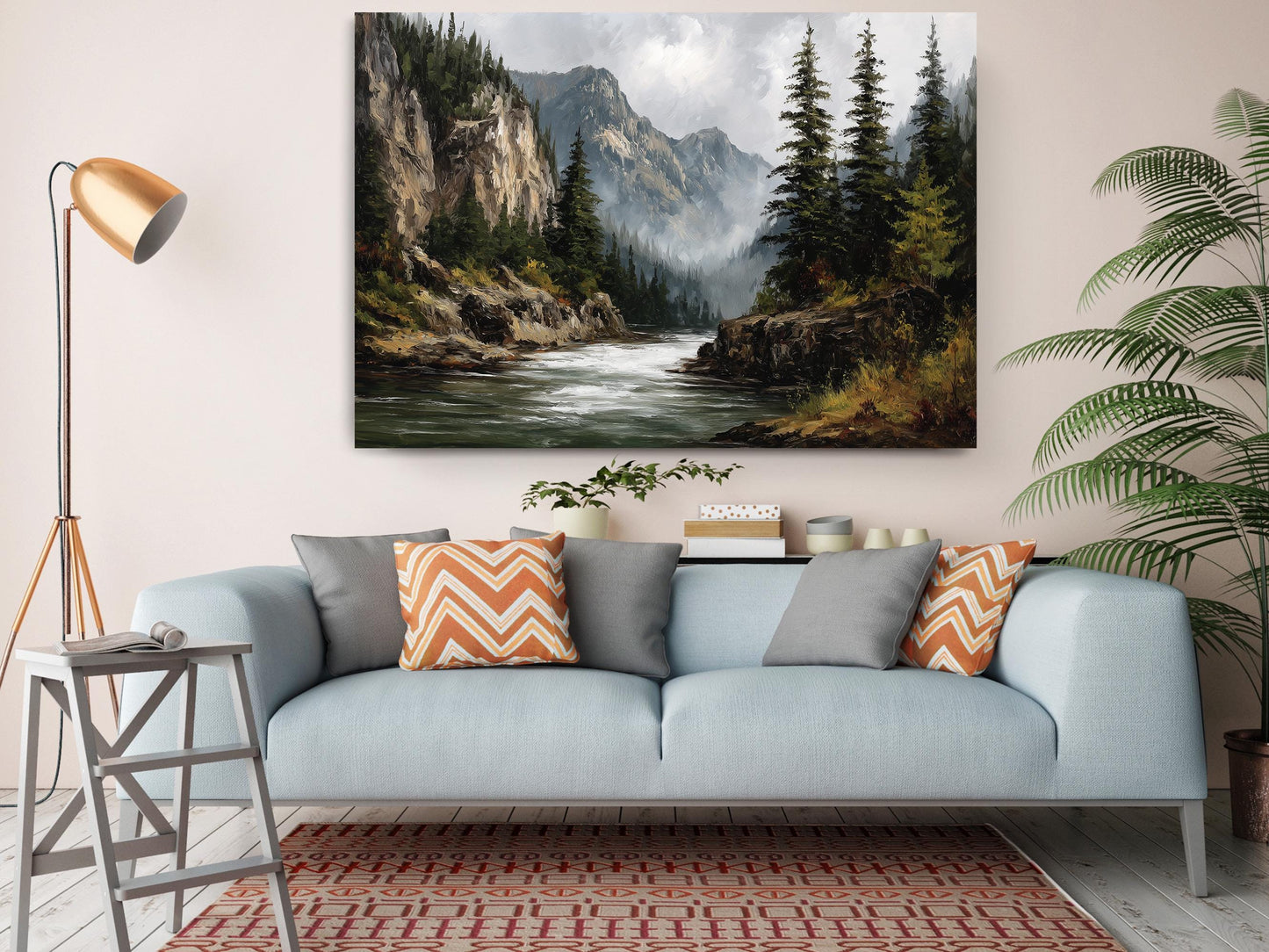 Rocky Mountain Canvas Art - Dramatic Cliff & Forest Landscape Wall Decor Print