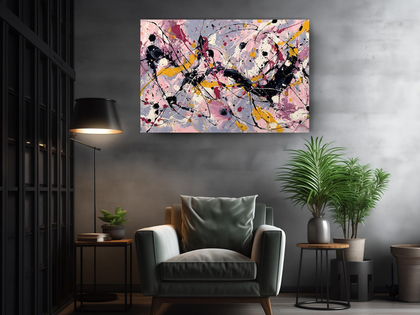 Abstract Canvas Art – Pink Yellow Painting | Modern Expressionist Drip Print