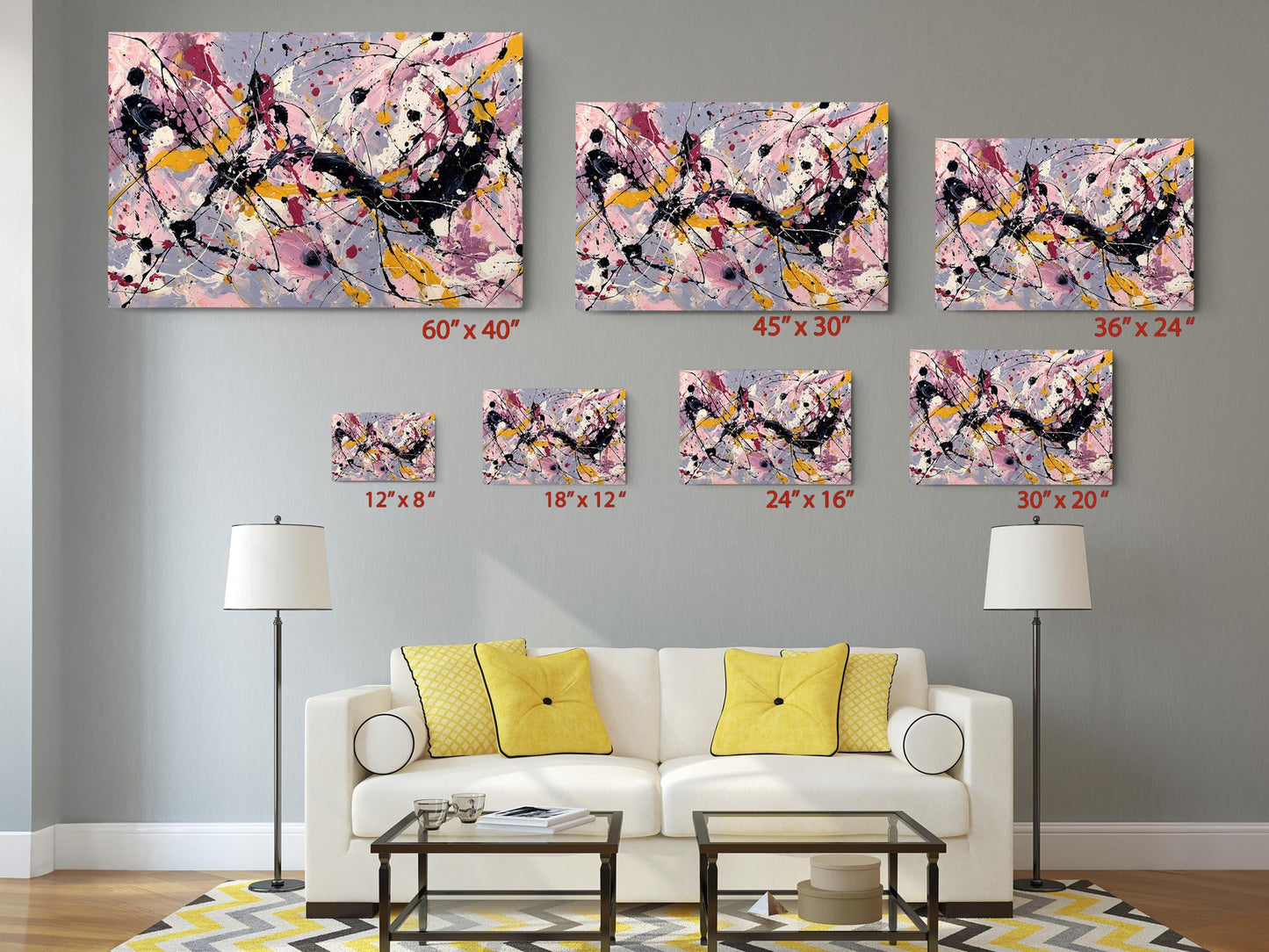 Abstract Canvas Art – Pink Yellow Painting | Modern Expressionist Drip Print