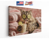 Funny Spa Cat Art - Humorous Animal Canvas Print | Framed or Rolled Wall Decor