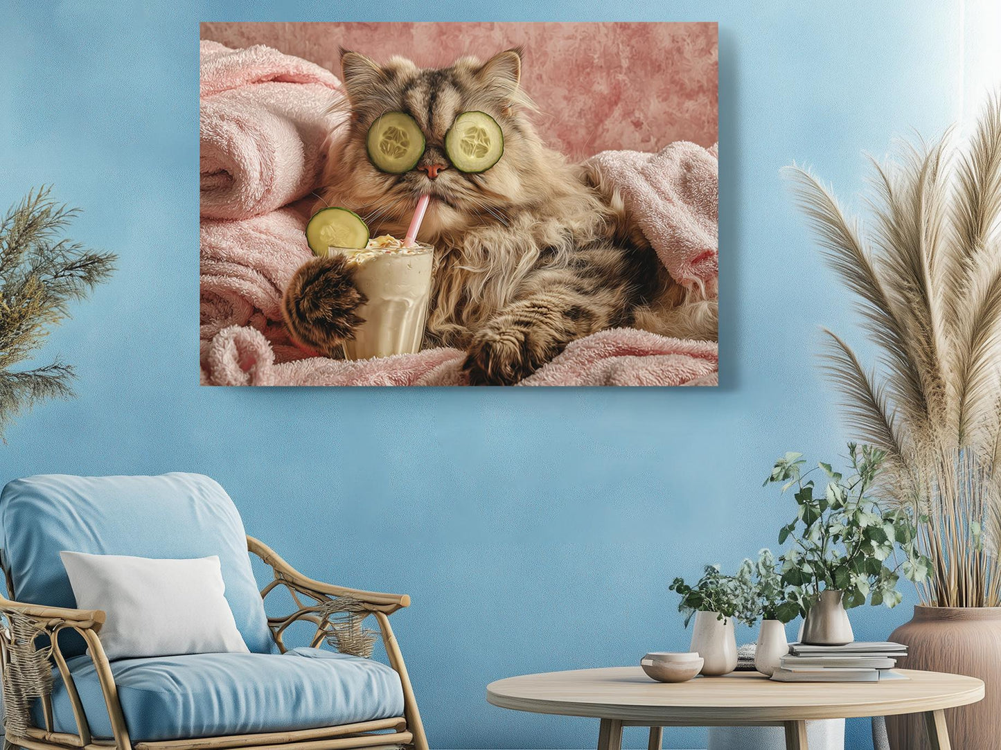 Funny Spa Cat Art - Humorous Animal Canvas Print | Framed or Rolled Wall Decor
