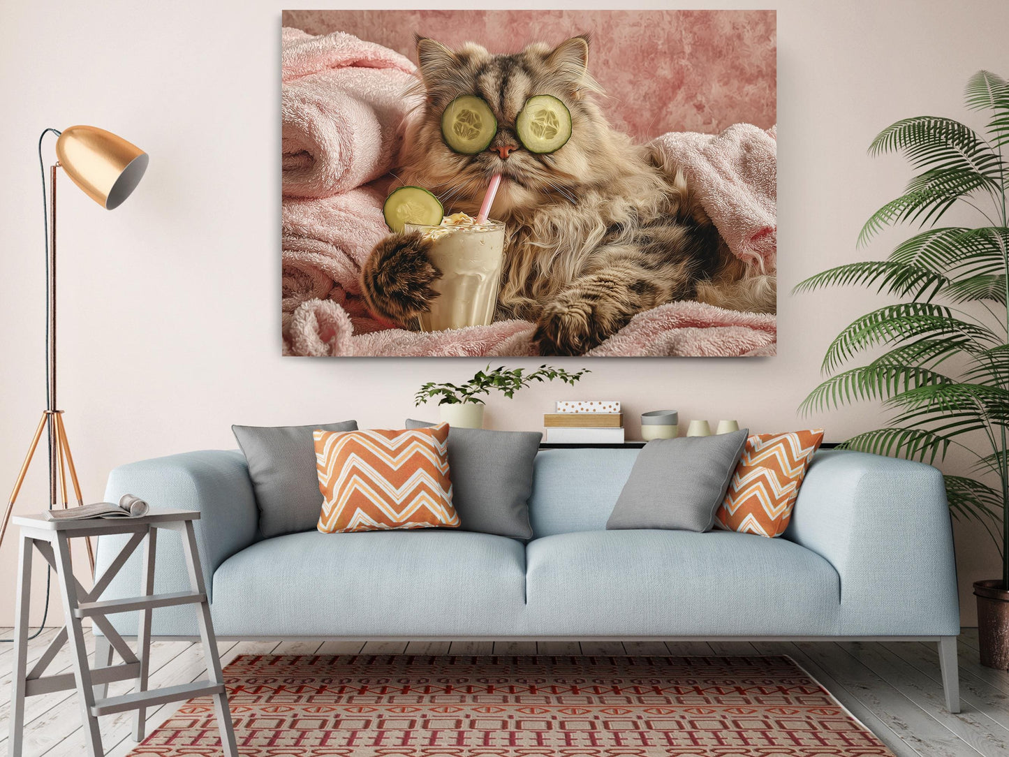 Funny Spa Cat Art - Humorous Animal Canvas Print | Framed or Rolled Wall Decor