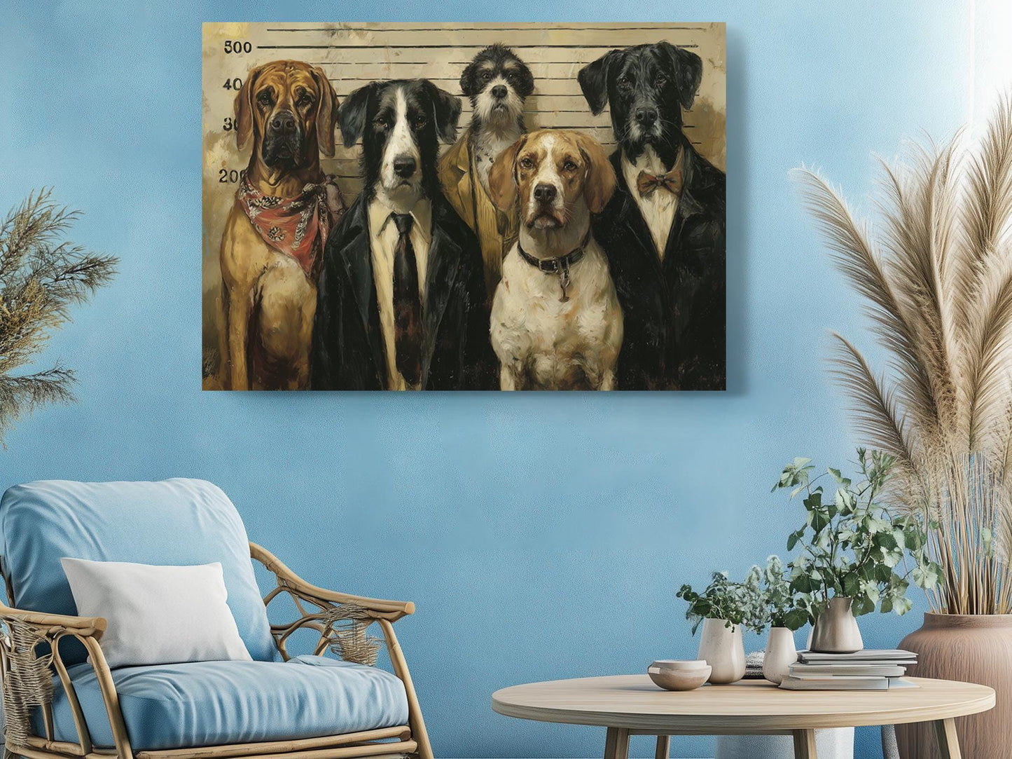 Dog Police Lineup Art - Humorous Canvas Wall Art | Ready to Hang or Rolled Print