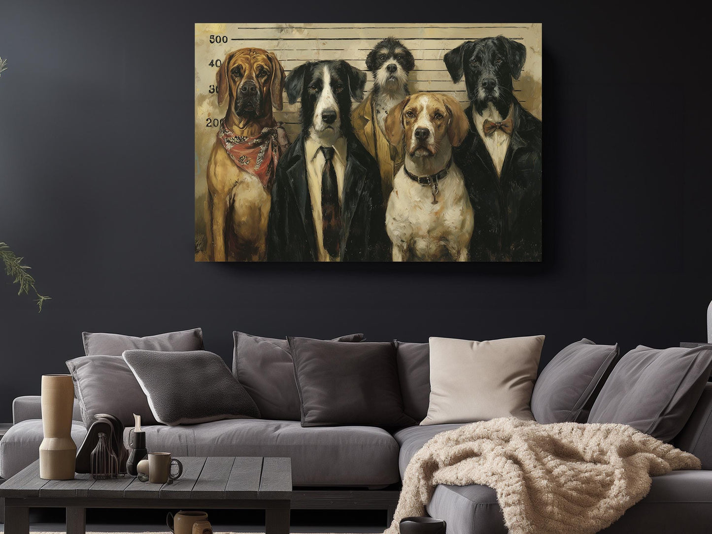 Dog Police Lineup Art - Humorous Canvas Wall Art | Ready to Hang or Rolled Print