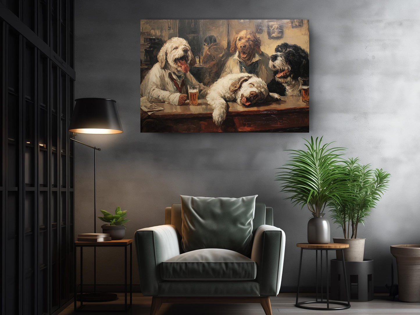 Dogs at Pub Canvas - Vintage Bar Art | Funny Dog Print Ready to Hang