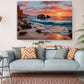 Coastal Canvas Wall Art – Sunset Ocean Waves Rocky Shore Framed or Rolled Print