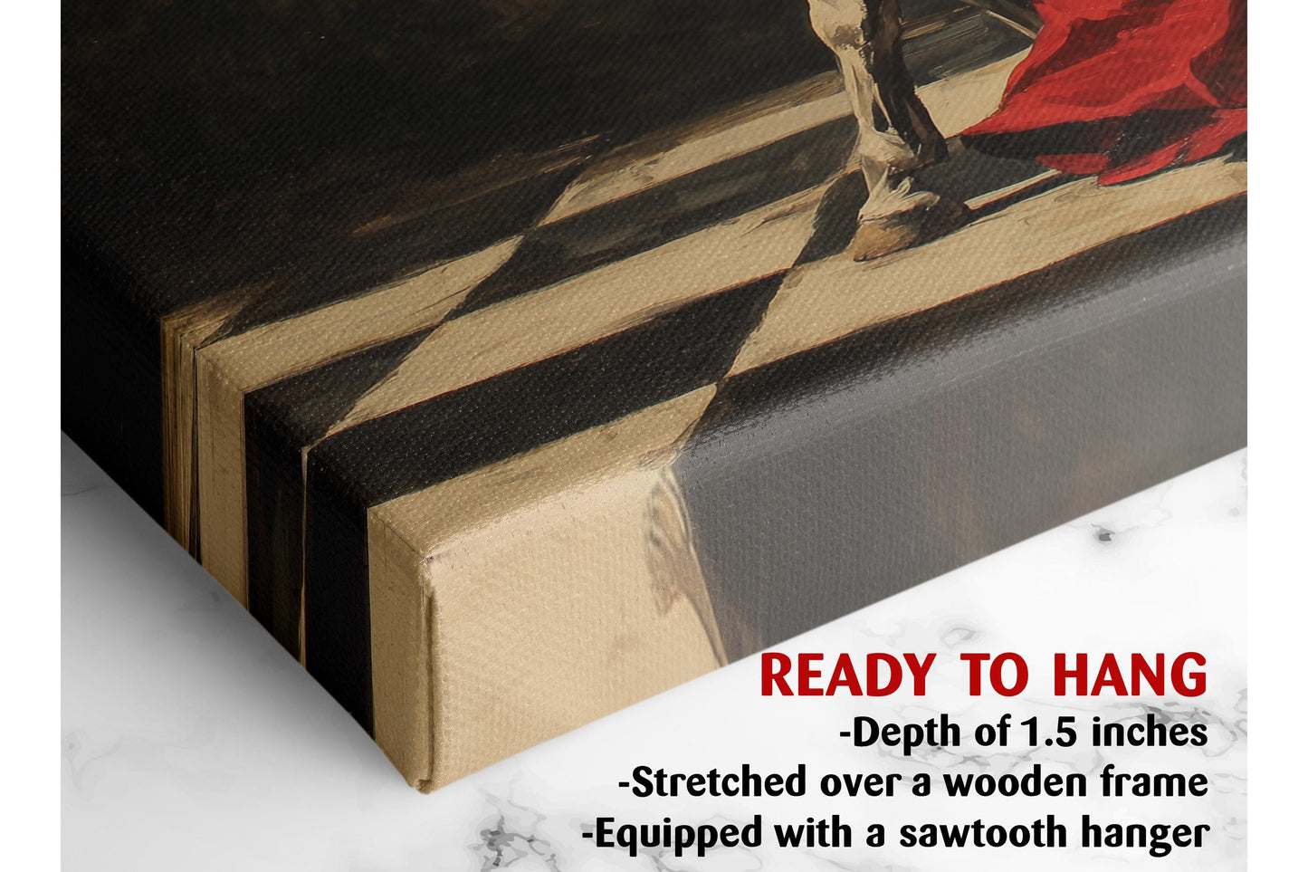 Canvas Art Print – Elegant Lady and White Horse in Red Dress | Museum Quality