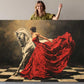 Canvas Art Print – Elegant Lady and White Horse in Red Dress | Museum Quality