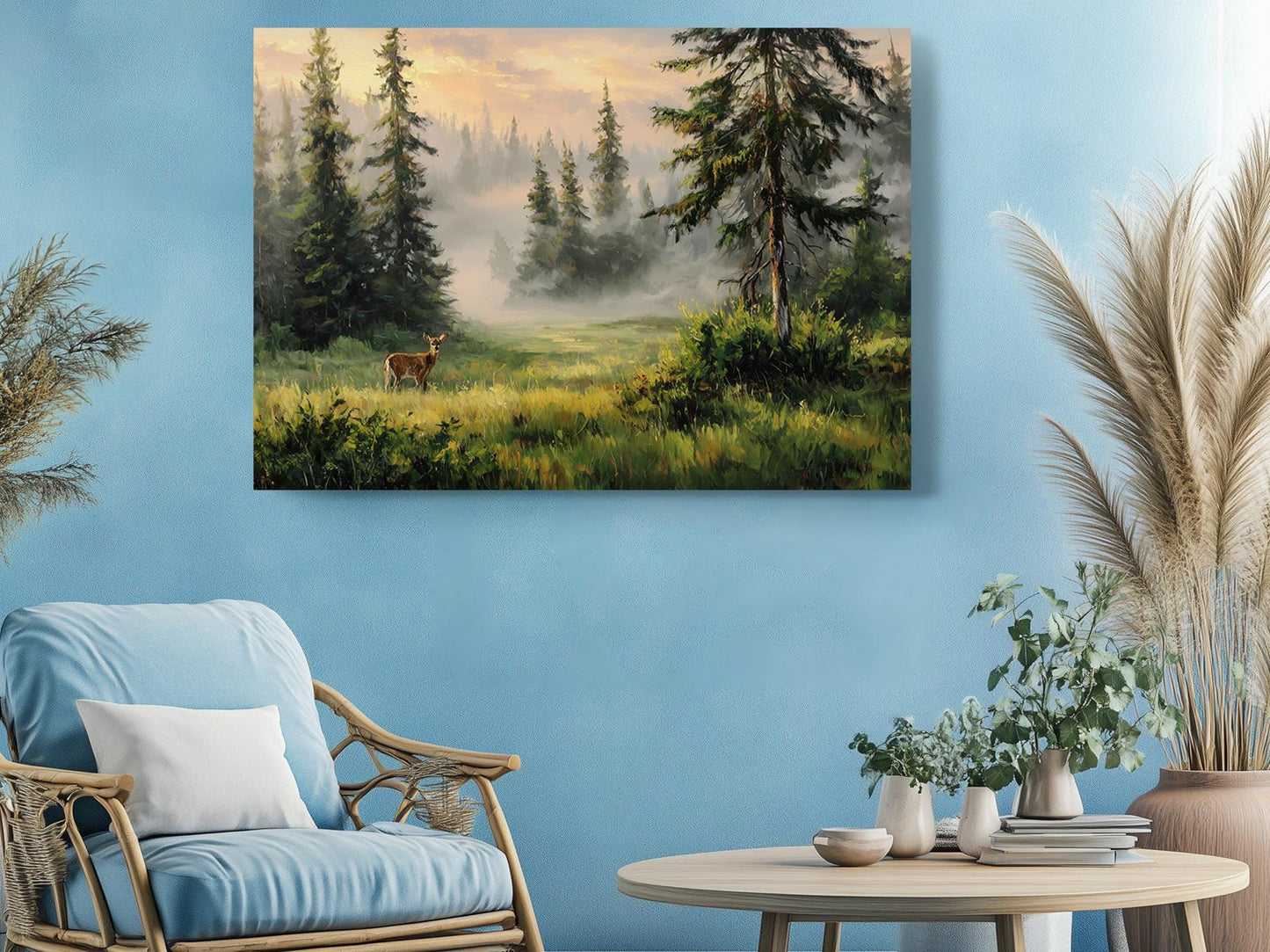 Forest Deer Canvas | Misty Landscape Nature Wall Art - Ready to Hang Print