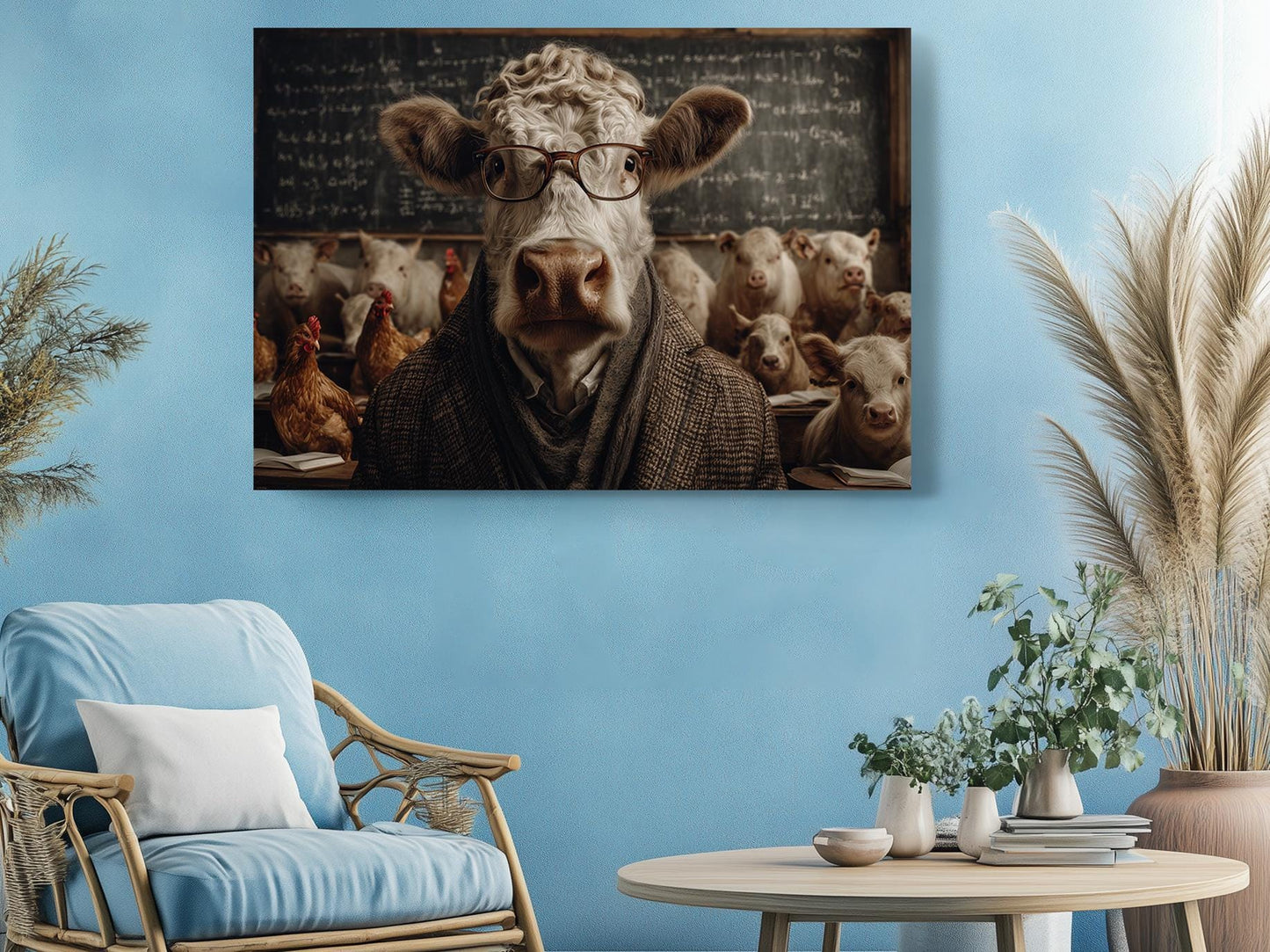 Funny Farm Animal Print - Wise Cow Professor Canvas Wall Art | Elite Canvas Art