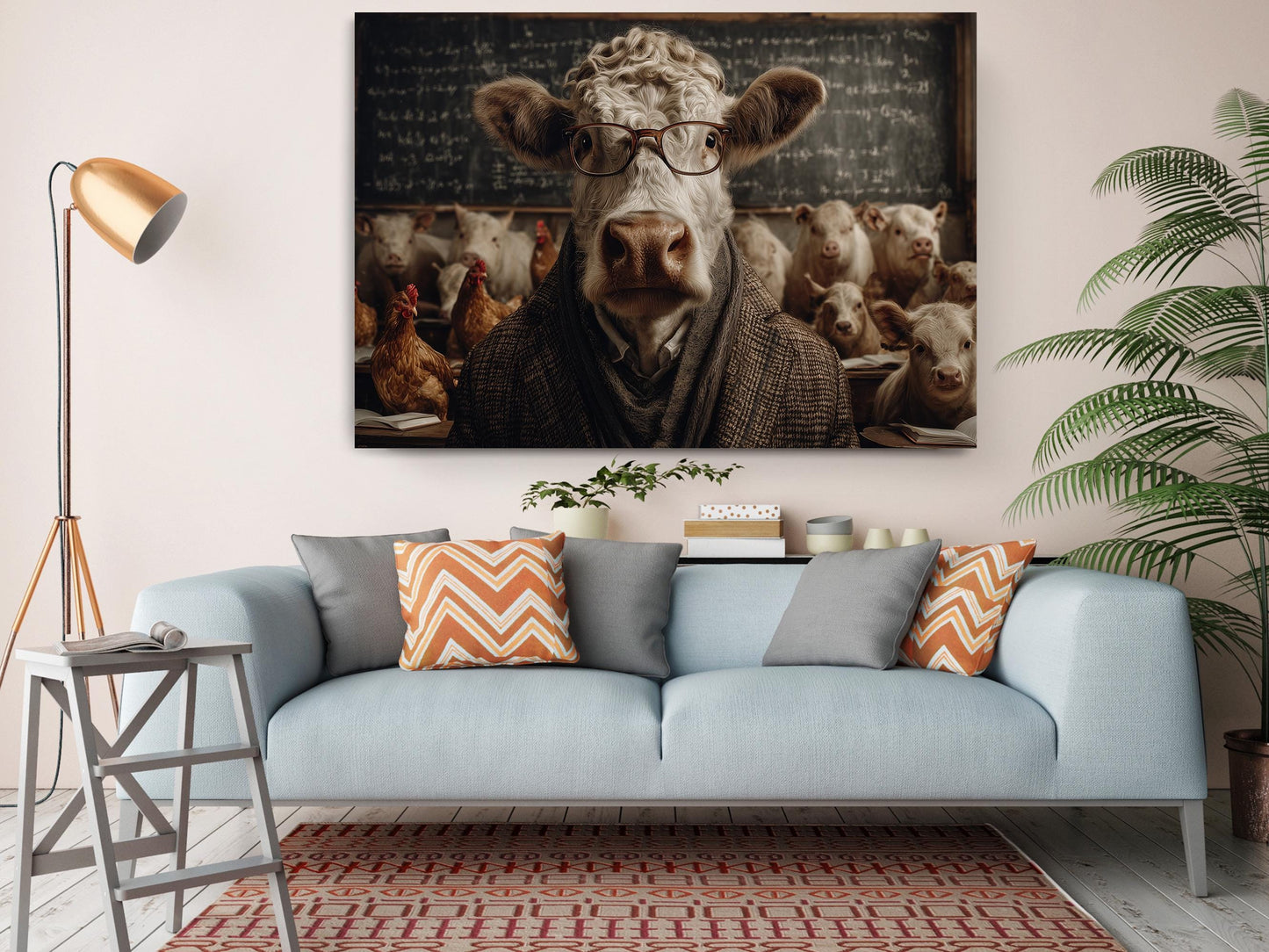 Funny Farm Animal Print - Wise Cow Professor Canvas Wall Art | Elite Canvas Art