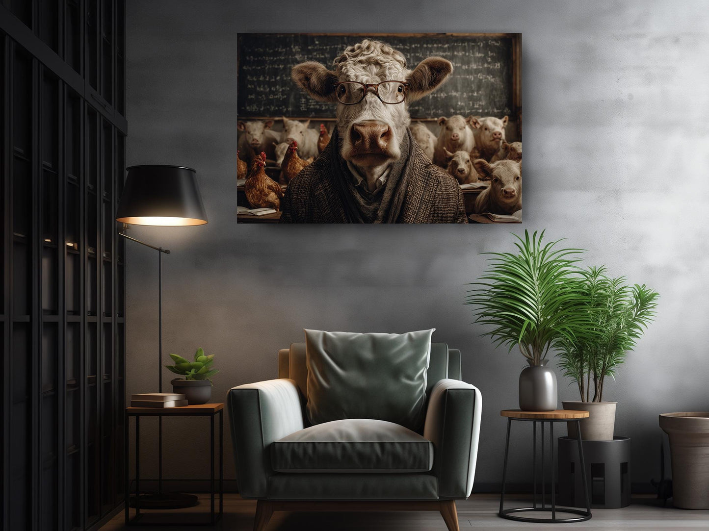 Funny Farm Animal Print - Wise Cow Professor Canvas Wall Art | Elite Canvas Art