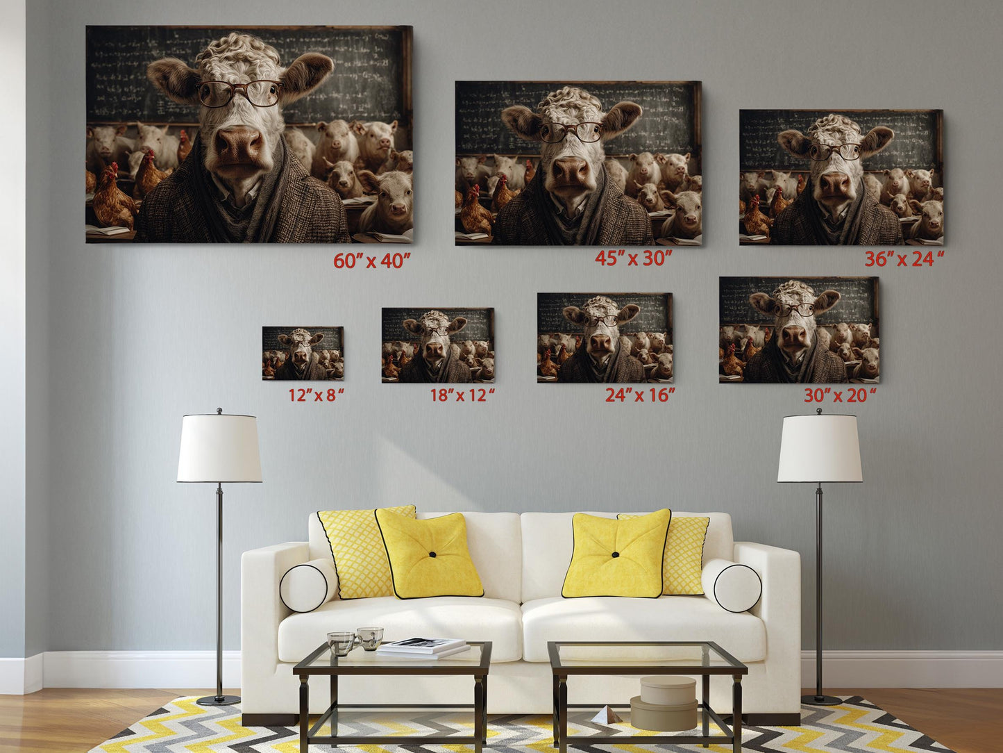 Funny Farm Animal Print - Wise Cow Professor Canvas Wall Art | Elite Canvas Art