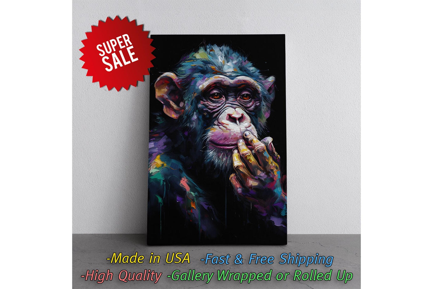 Chimpanzee Canvas Print – Modern Animal Wall Art | Rolled or Ready to Hang