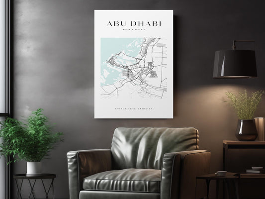 Abu Dhabi Canvas Print – Minimalist City Map Art | Rolled or Ready to Hang