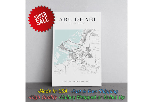 Abu Dhabi Canvas Print – Minimalist City Map Art | Rolled or Ready to Hang