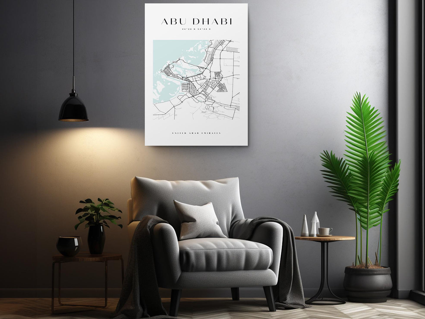 Abu Dhabi Canvas Print – Minimalist City Map Art | Rolled or Ready to Hang