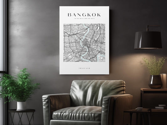 Bangkok Map Canvas | Modern City Map Print – Minimalist Thailand Wall Art