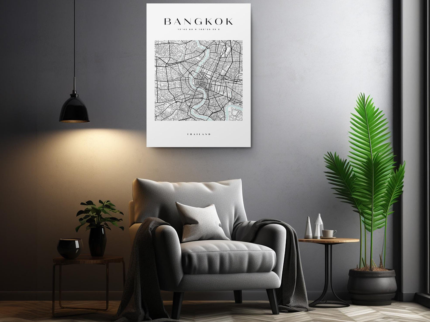 Bangkok Map Canvas | Modern City Map Print – Minimalist Thailand Wall Art