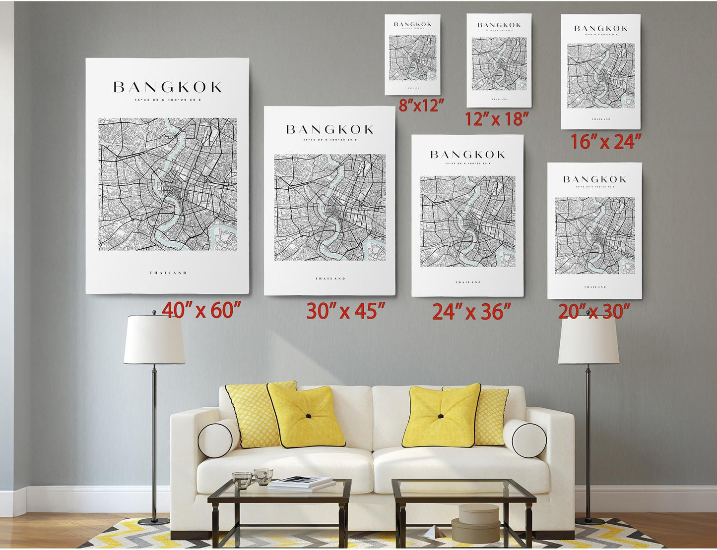 Bangkok Map Canvas | Modern City Map Print – Minimalist Thailand Wall Art