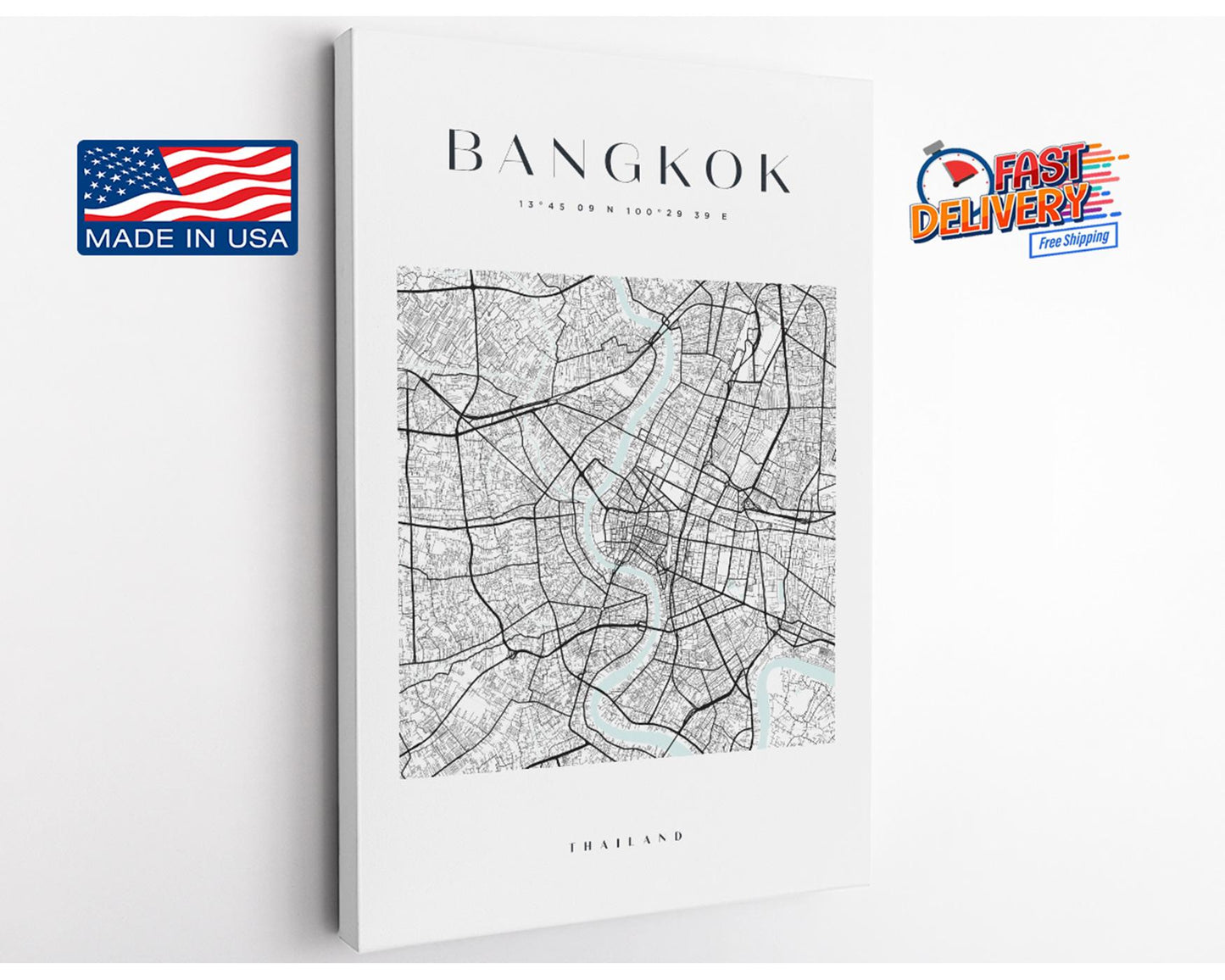 Bangkok Map Canvas | Modern City Map Print – Minimalist Thailand Wall Art