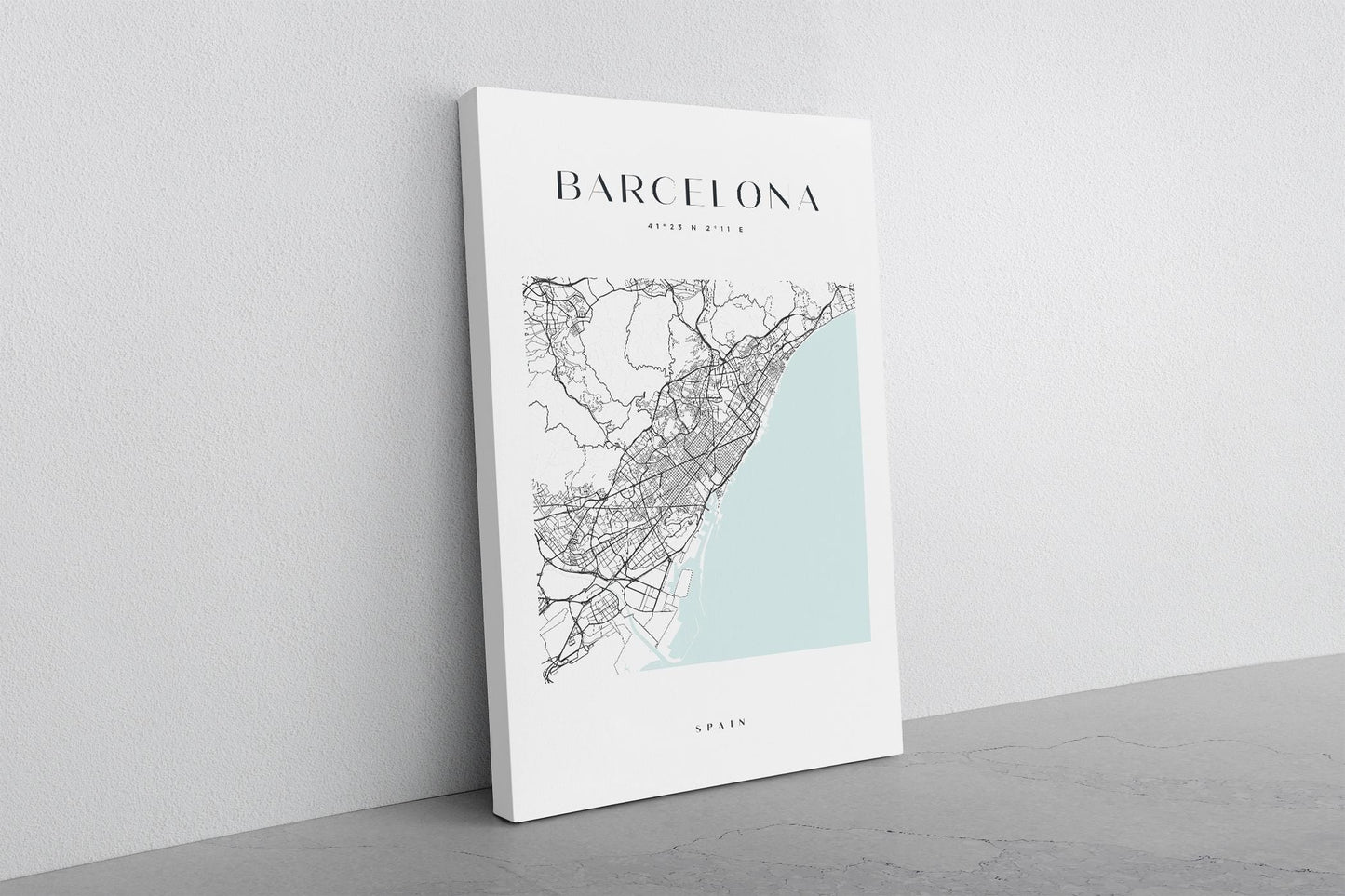 Barcelona Map Canvas | Modern City Map Art - Minimalist Spain Wall Decor
