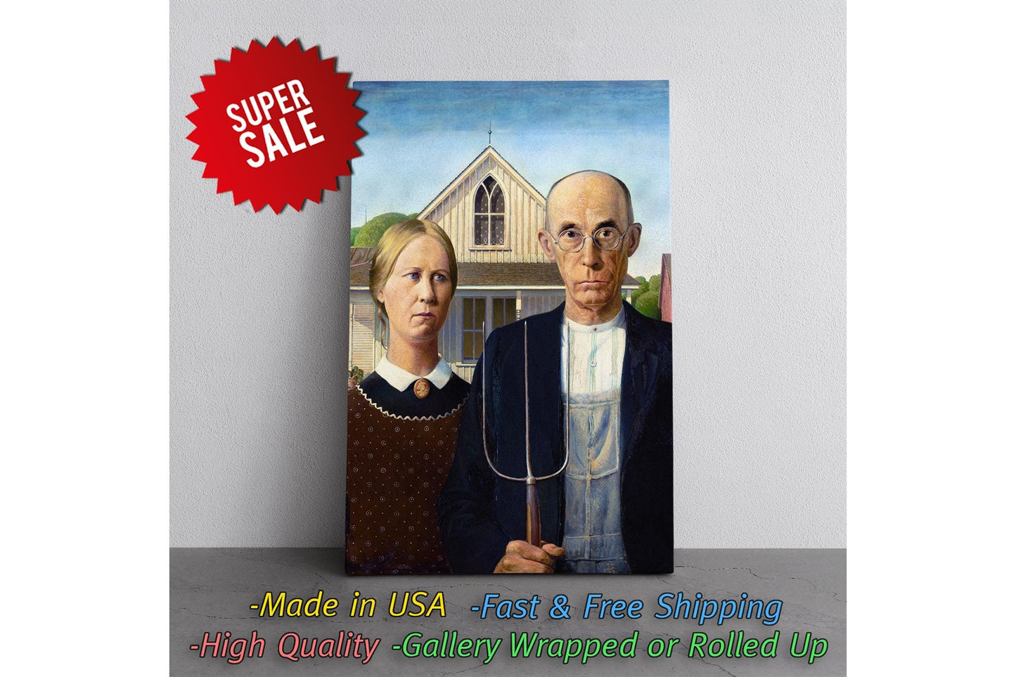American Gothic Canvas Print – Classic Grant Wood Museum Quality Wall Art