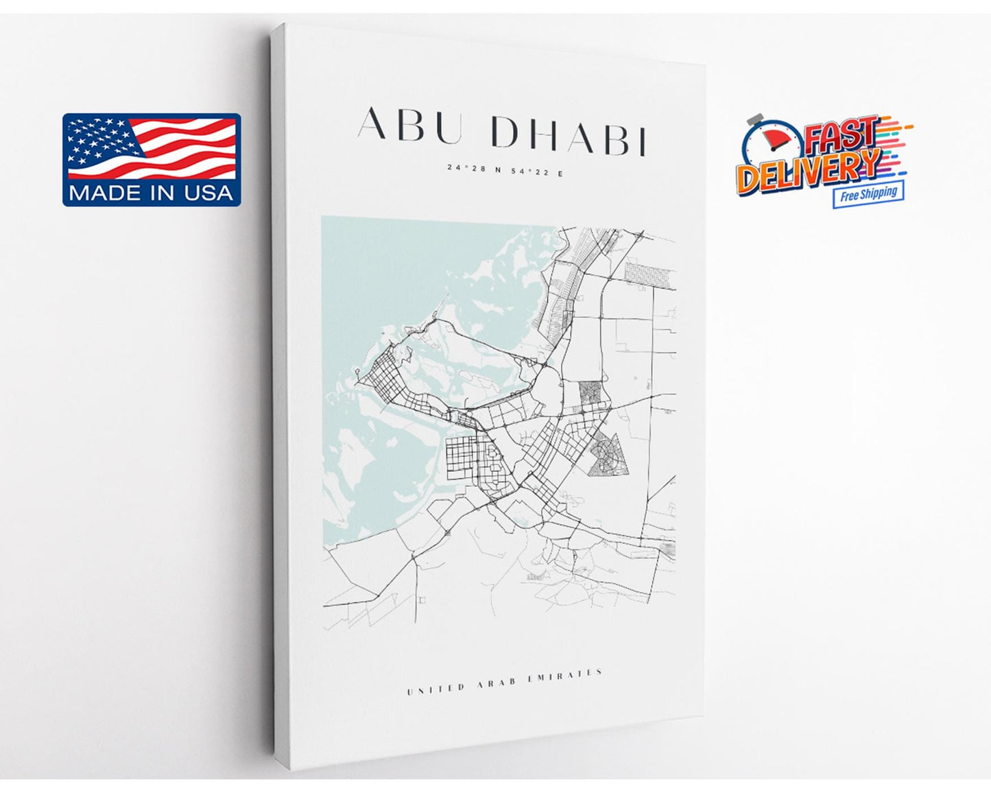Abu Dhabi Canvas Print – Minimalist City Map Art | Rolled or Ready to Hang