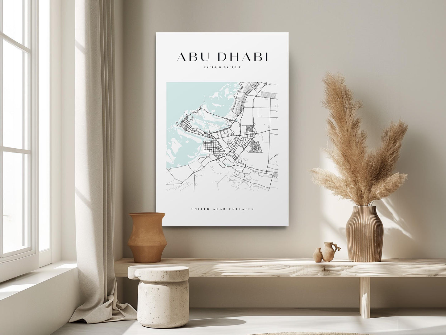 Abu Dhabi Canvas Print – Minimalist City Map Art | Rolled or Ready to Hang